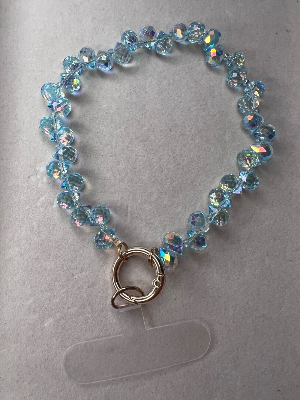 Light Blue Crystal Bead Phone Lanyard